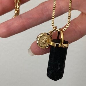 Vanessa Mooney dainty black onyx pendant necklace gold charm necklace jewelry